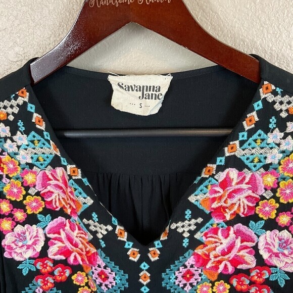 Savanna Jane S Women Top Floral Top Shirt Blouse Embroidered Roll Tab Sleeve T3 - Picture 9 of 12